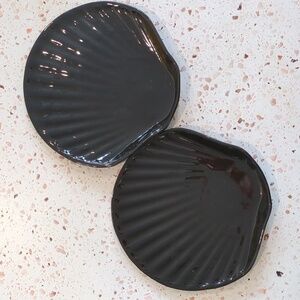 Large Scallop Shell Plates 10" Black Glaze Porcelain | Set of 2